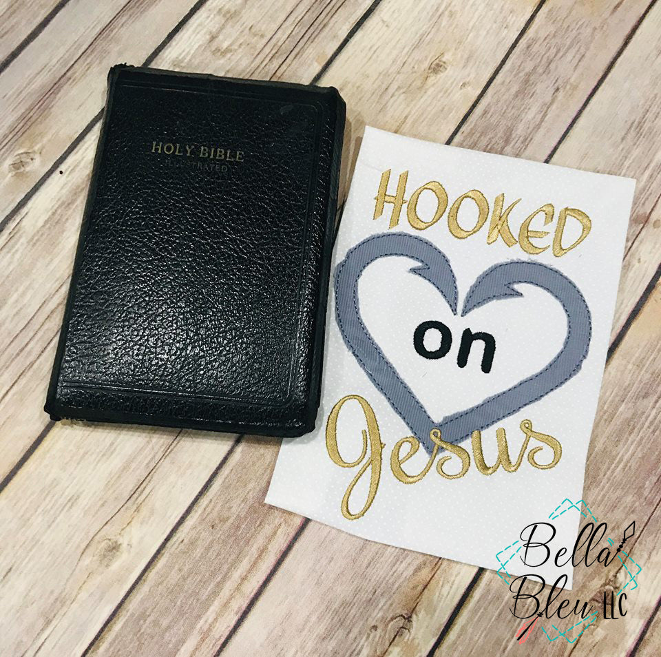 Hooked on Jesus Fishing lure Religious bean Machine Embroidery Design 6x10