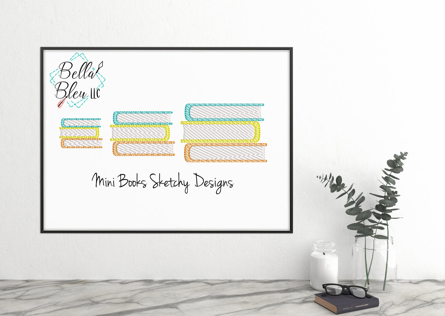 BTS Back To School Mini stack of Books Sketchy Machine Embroidery Design