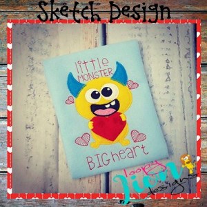 Little Monster Big Heart ZZ Applique Embroidery Design