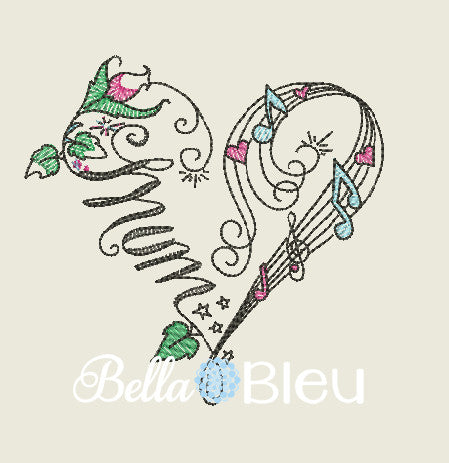 Mum Music Musical Heart for Mother's Day machine embroidery design