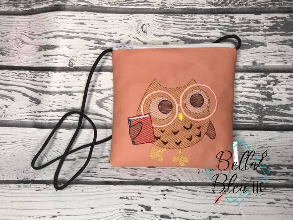 Sketchy School Owl with Glasses back to school machine embroidery design