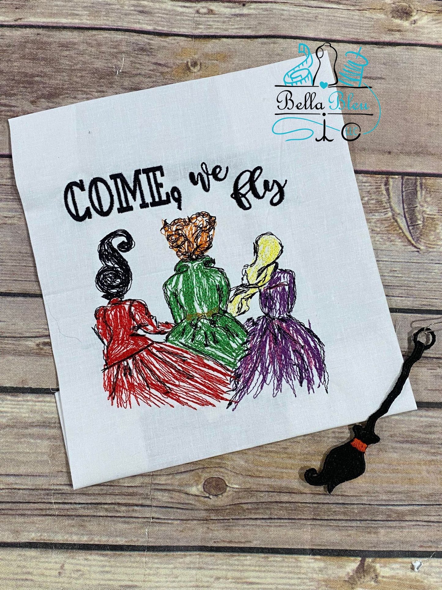 Inspired Halloween Sisters Come We Fly Scribble embroidery design