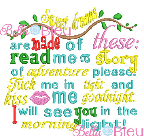 Sweet Dreams Reading Pillow Reading Adventure Tree branch Machine Embroidery Design