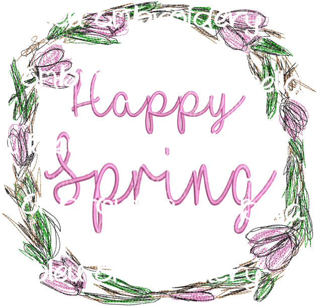 Happy Spring Tulip Wreath Flower Scribble
