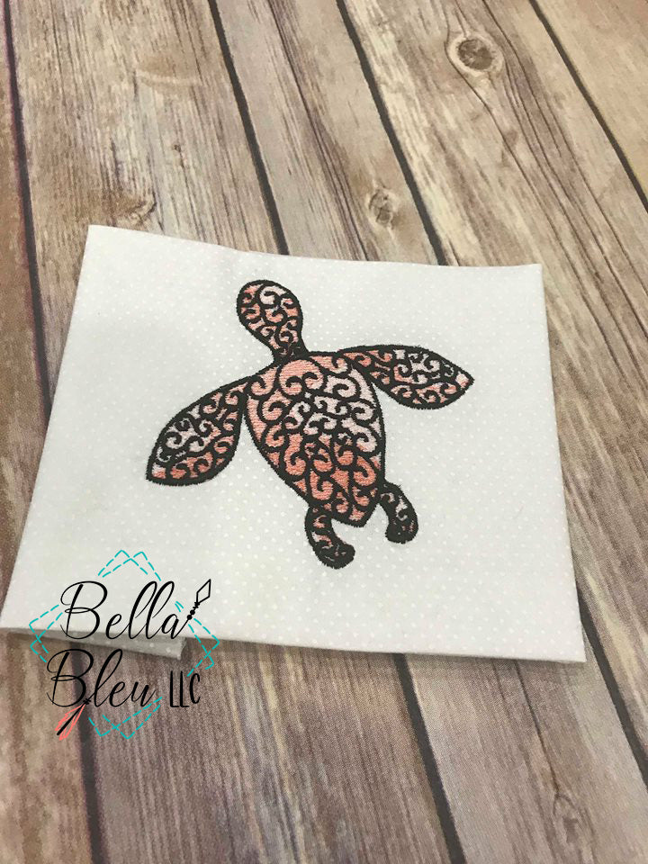 Sketchy Urban Nautical Sea Turtle fill Machine Embroidery design 8x8