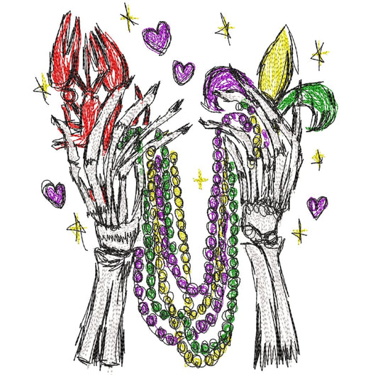 Mardi Gras Scribble Skeleton Beads