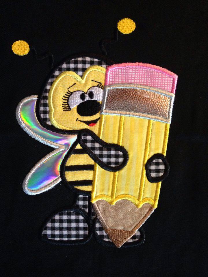 KRD School Bee With Pencil Applique