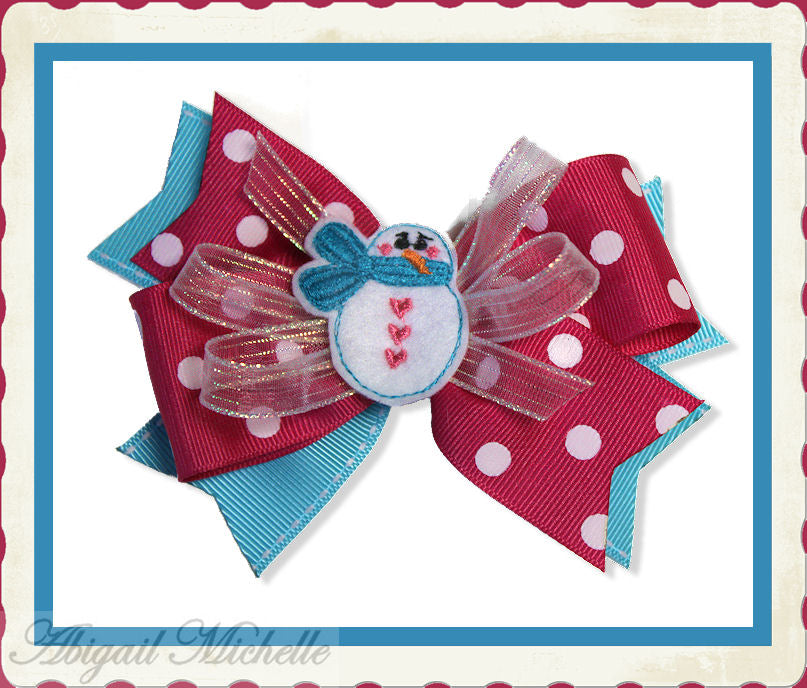 Snowman Feltie Clippie and Bow Center ITH
