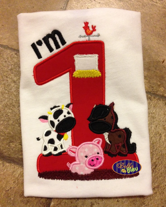 KRD Farm Animals Birthday Applique Number 1