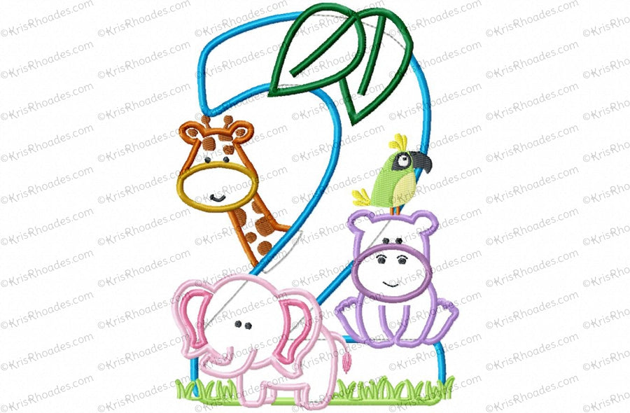 KRD Jungle Safari Zoo Birthday Applique Number 2