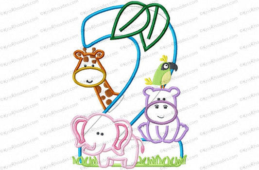 KRD Jungle Safari Zoo Birthday Applique Number 2
