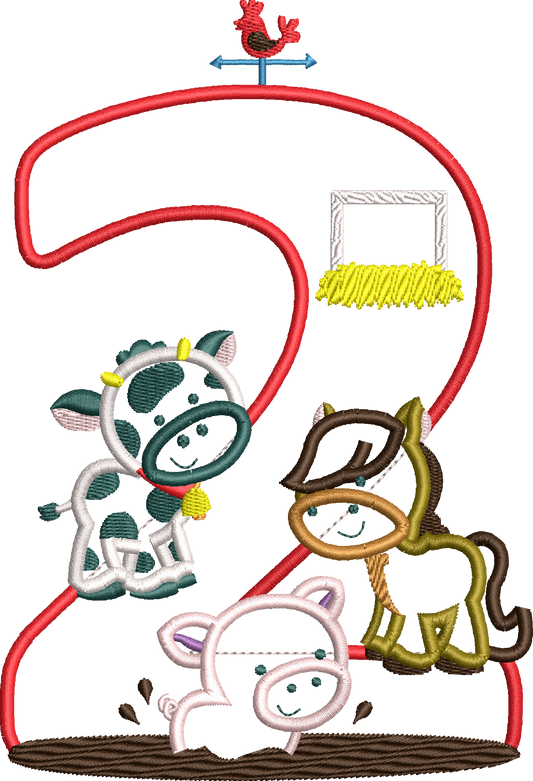 KRD Farm Animals Birthday Applique Number 2