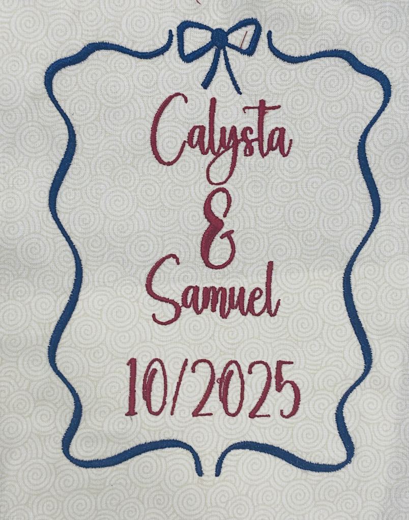 Bow Frame Monogram 2 Satin Stitch