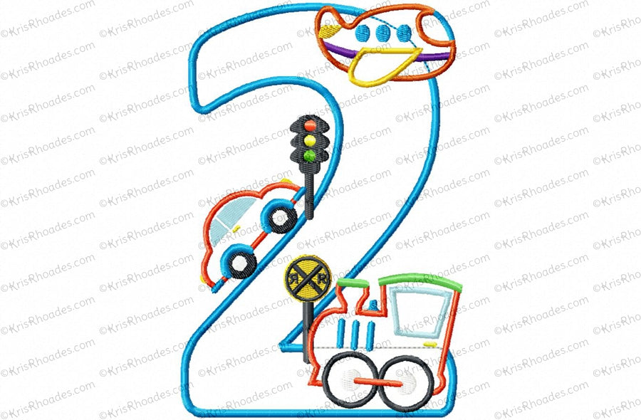 KRD Birthday Plane, Train and Automobile Applique Set 1-5