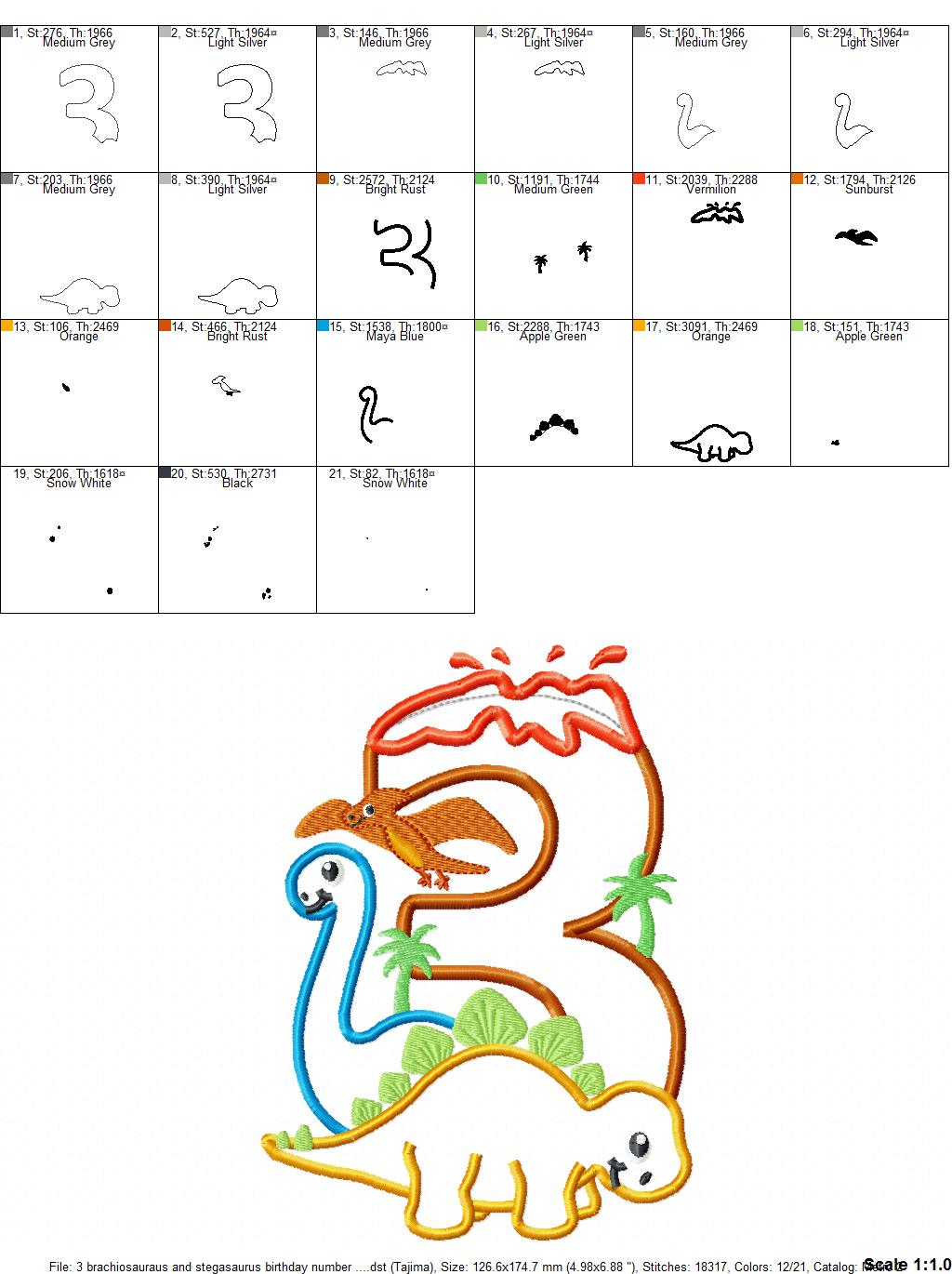 KRD 3 brachiosaurus and stegosaurus birthday number