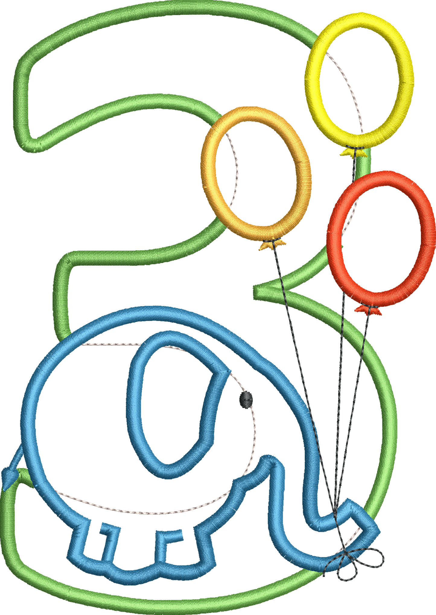 KRD Elephant with Balloons Birthday Applique Number 3