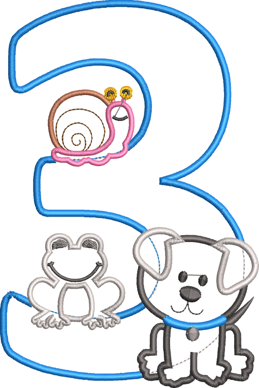 KRD Frog, Snails & Tails Birthday Applique Number 3