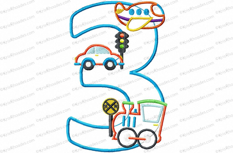 KRD Birthday Plane, Train and Automobile Applique Set 1-5