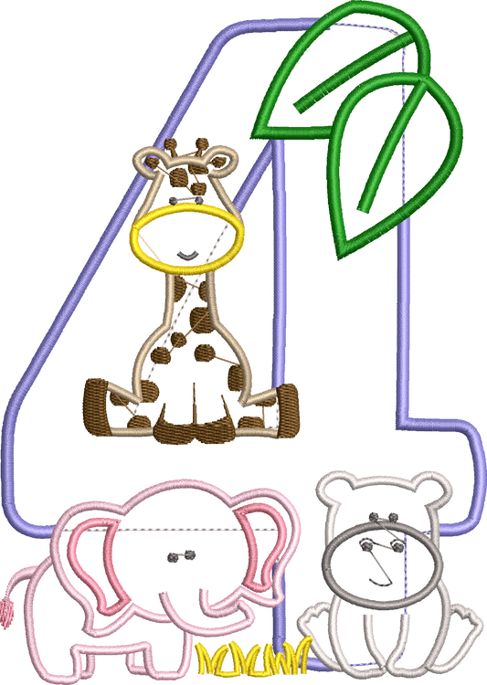 KRD Jungle Safari Zoo Birthday Applique Number 4