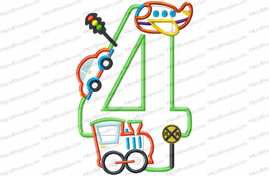 KRD Birthday Plane, Train and Automobile Applique Set 1-5