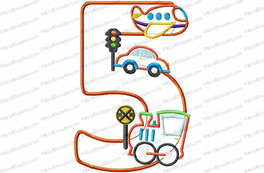 KRD Birthday Plane, Train and Automobile Applique Set 1-5
