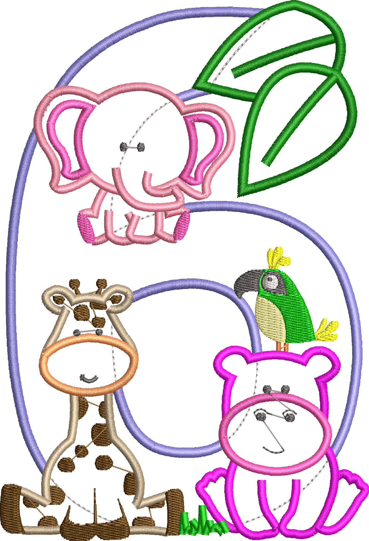 KRD Jungle Safari Zoo Birthday Applique Number 6