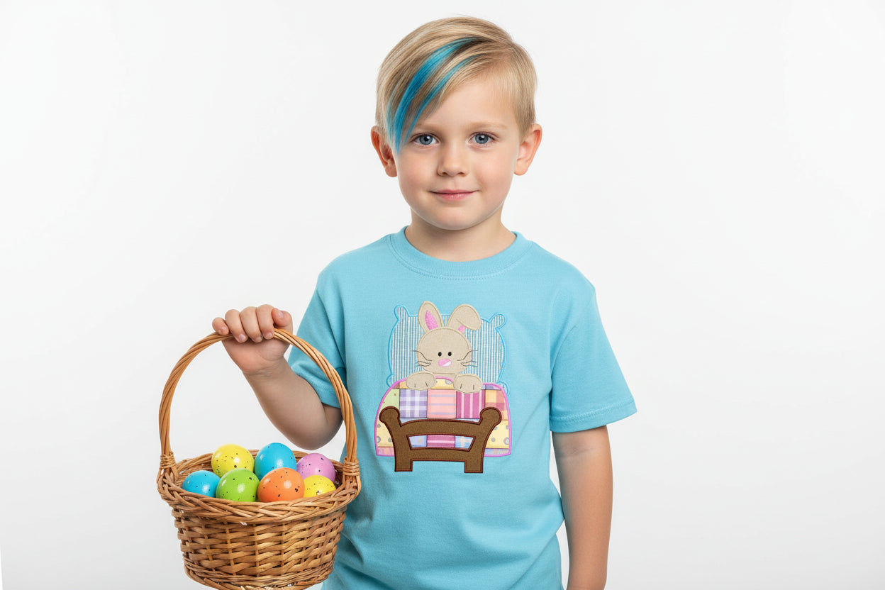 Bunny sleeping in bed applique