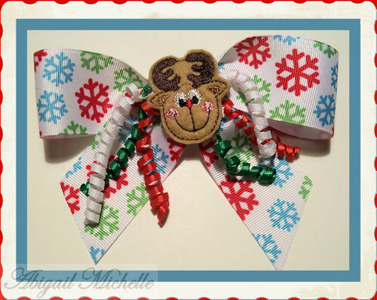 Reindeer Feltie Clippie and Bow Center ITH