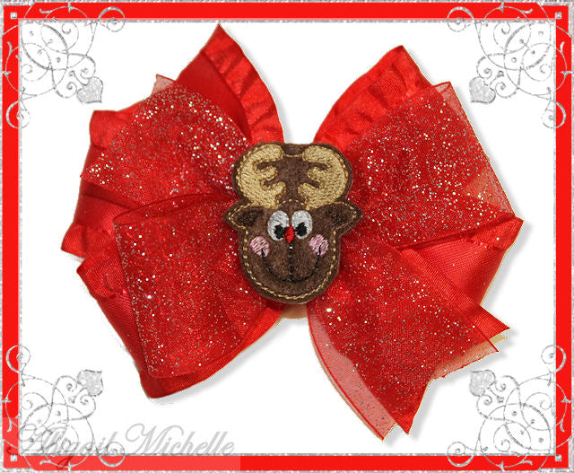 Reindeer Feltie Clippie and Bow Center ITH