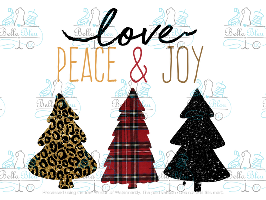 Christmas Love,  Peace & Joy Trees Sublimation pgn file