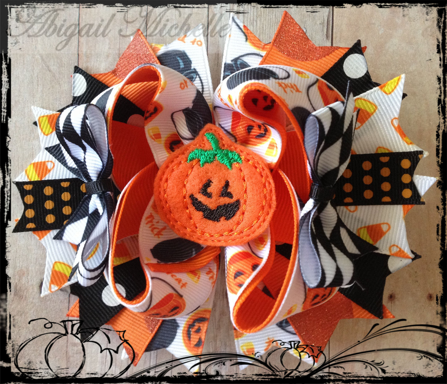 Jack-o-lantern Hair Clippie and Bow Center, In The Hoop