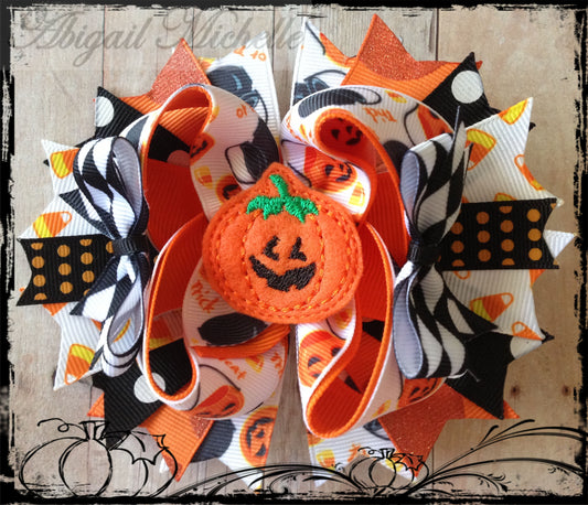 Jack-o-lantern Hair Clippie and Bow Center, In The Hoop