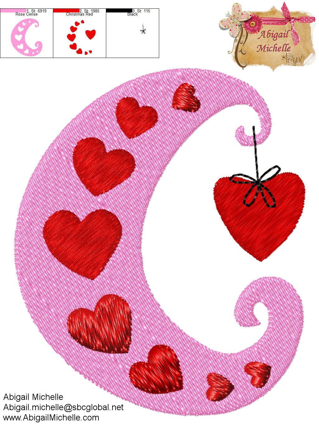 Heart Moon Filled Embroidery Design