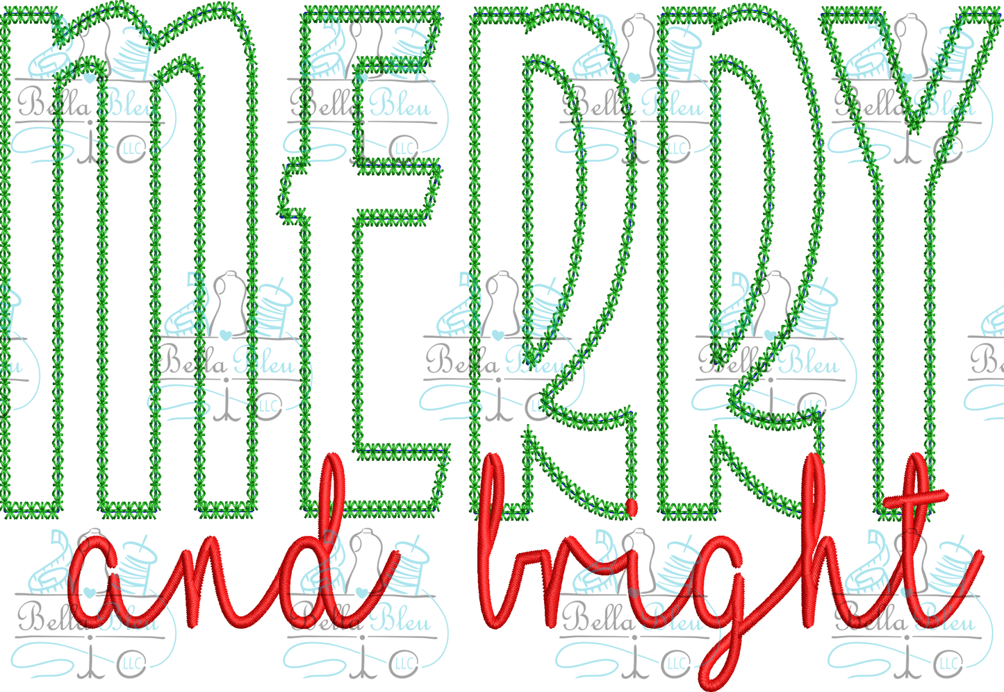 Merry and  Bright Christmas Applique saying
