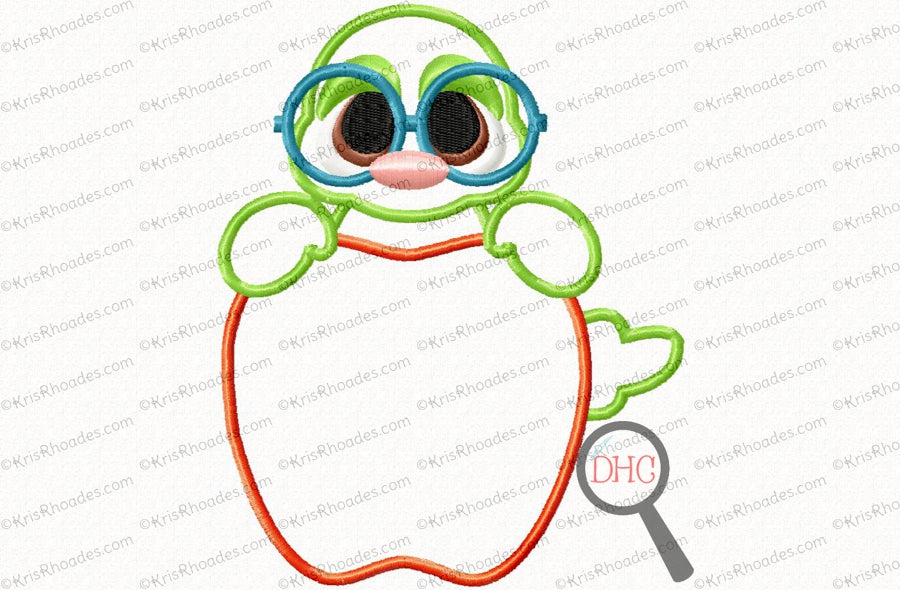 KRD Bookworm On Apple Applique