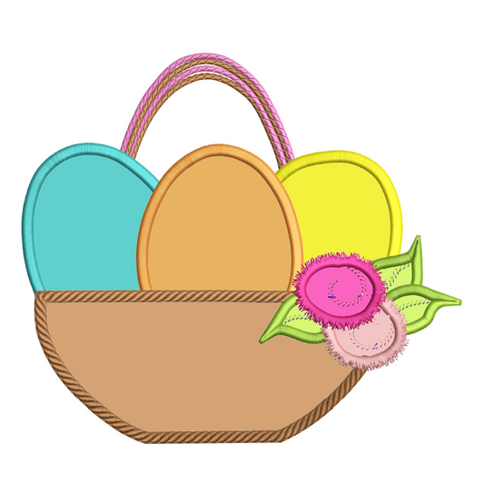 Floral Easter Basket filled with eggs Applique