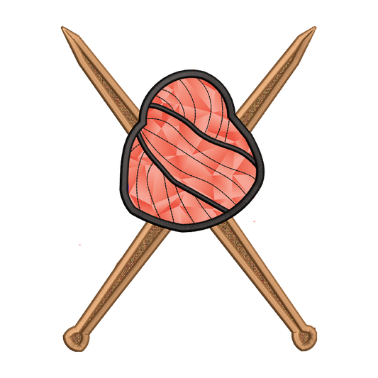 Knitting Needles and Yarn Side Design Applique