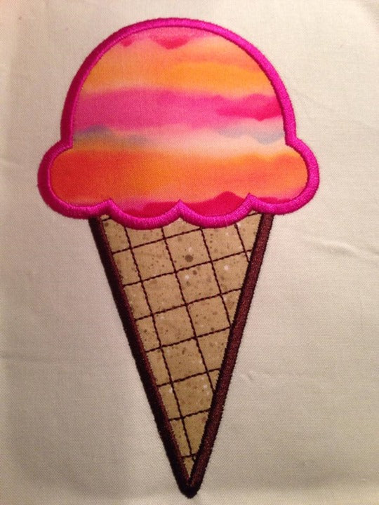 Ice Cream Cone Applique Machine Embroidery Design