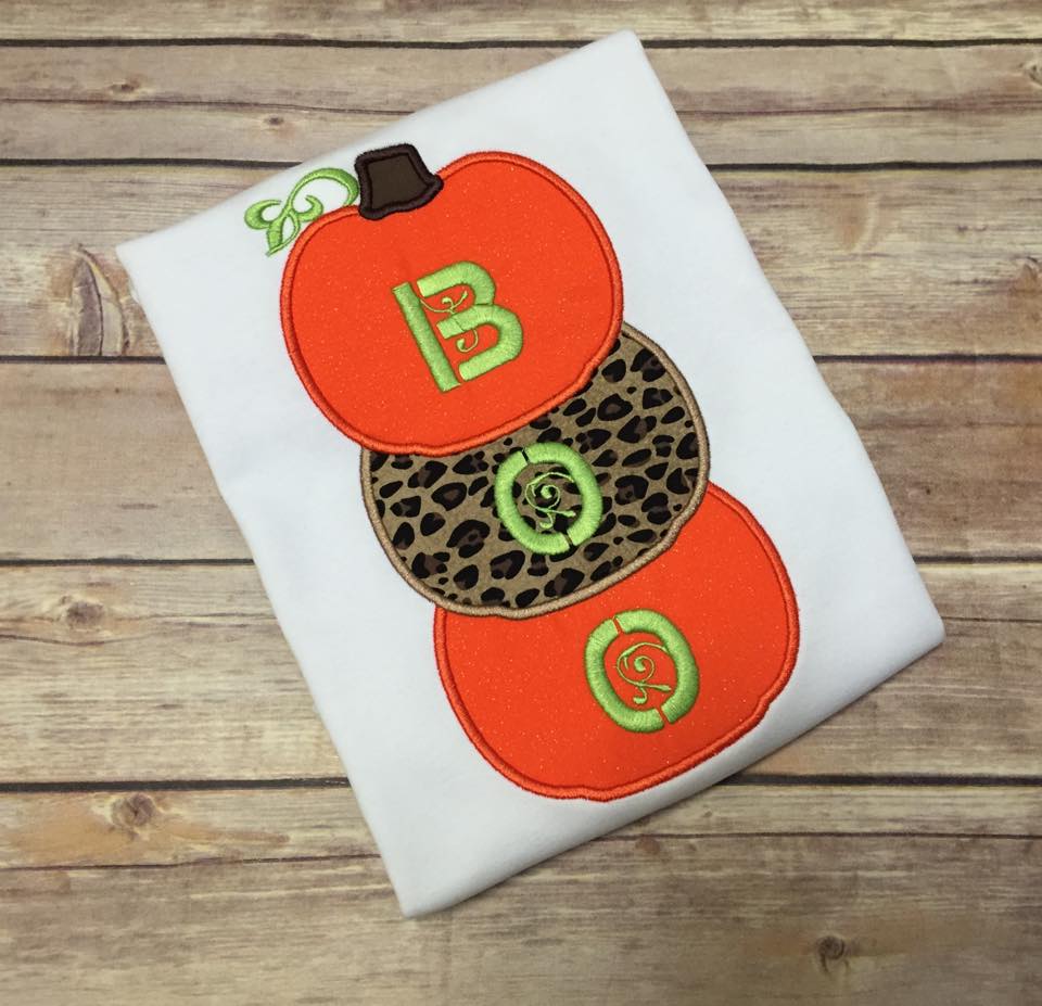 Stacked Halloween Boo Pumpkins Applique
