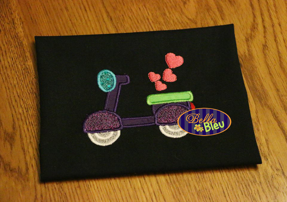 Valentine's Scooter Applique Embroidery Design