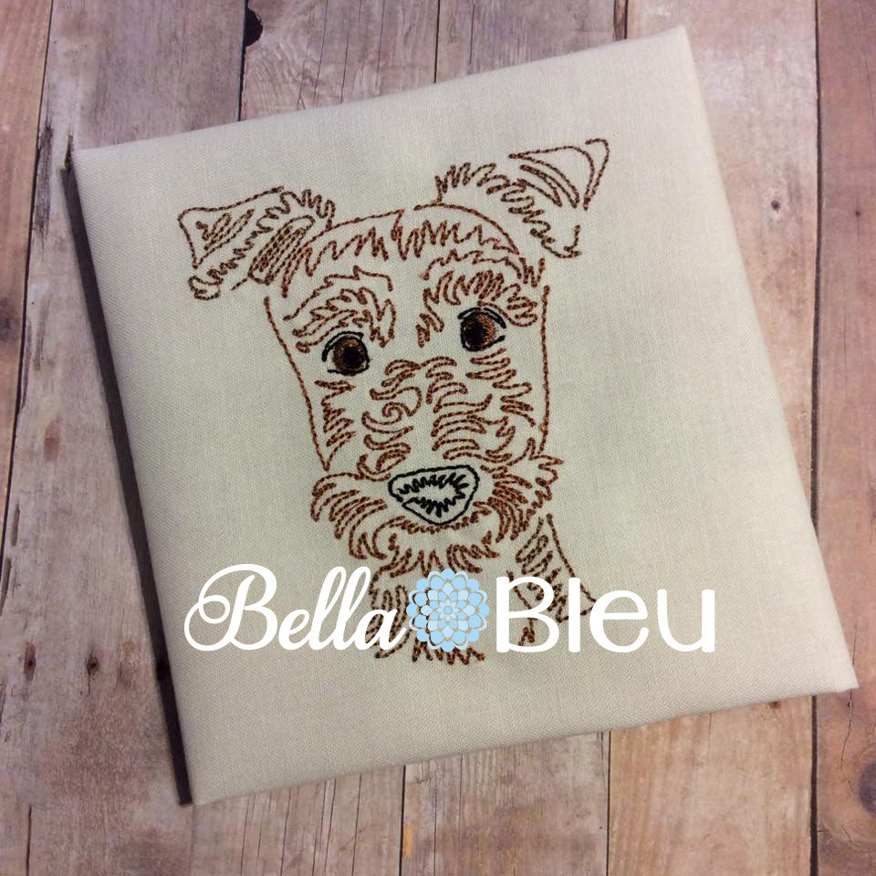 Schnauzer Dog machine embroidery Beautiful Colorwork Redwork Quick Stitch design