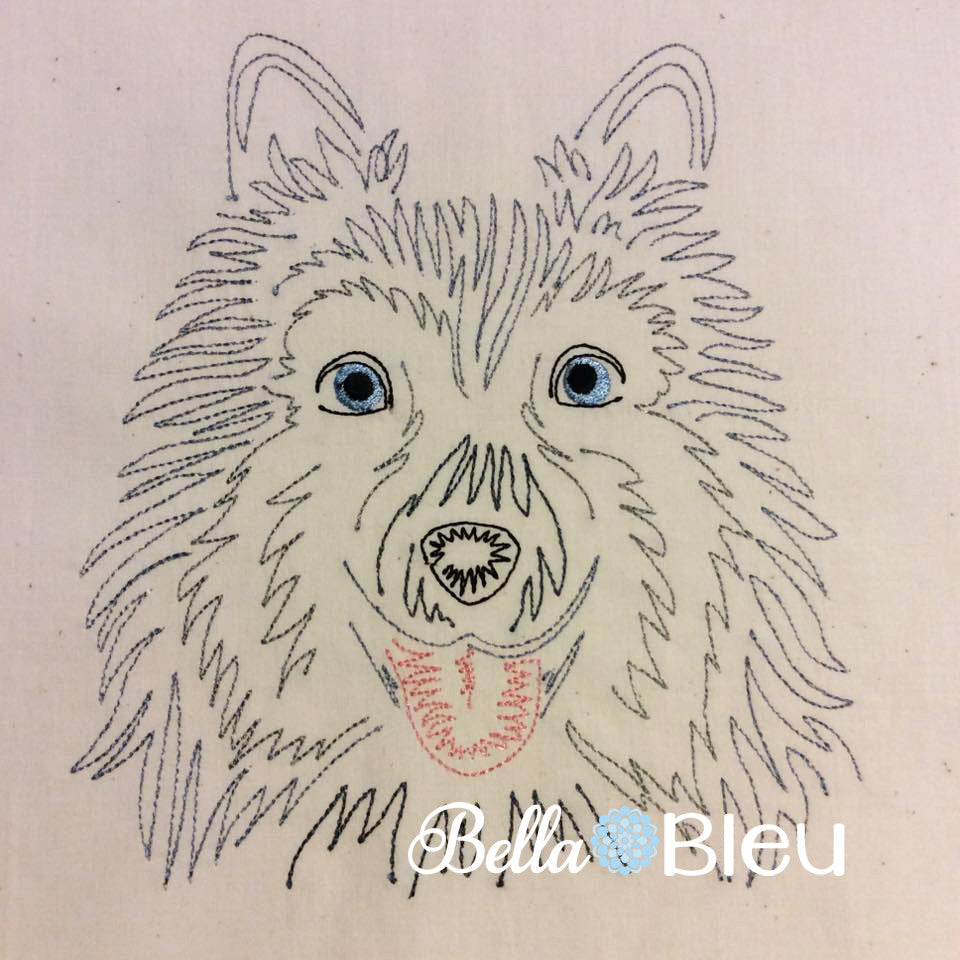 Beautiful Colorwork Redwork Siberian Husky or Collie Dog quick stitch