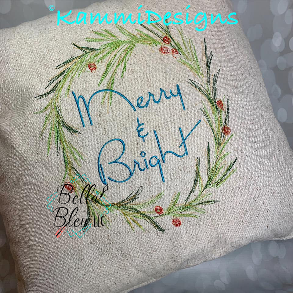 Merry and Bright Christmas Wreath Scribble Sketch