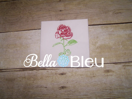 Beautiful Rose #6 Machine Embroidery Redwork Colorwork Design