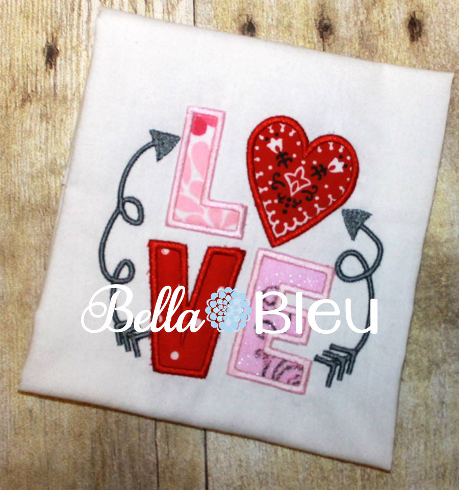 Love Valentine and Arrows Applique Machine Embroidery Design