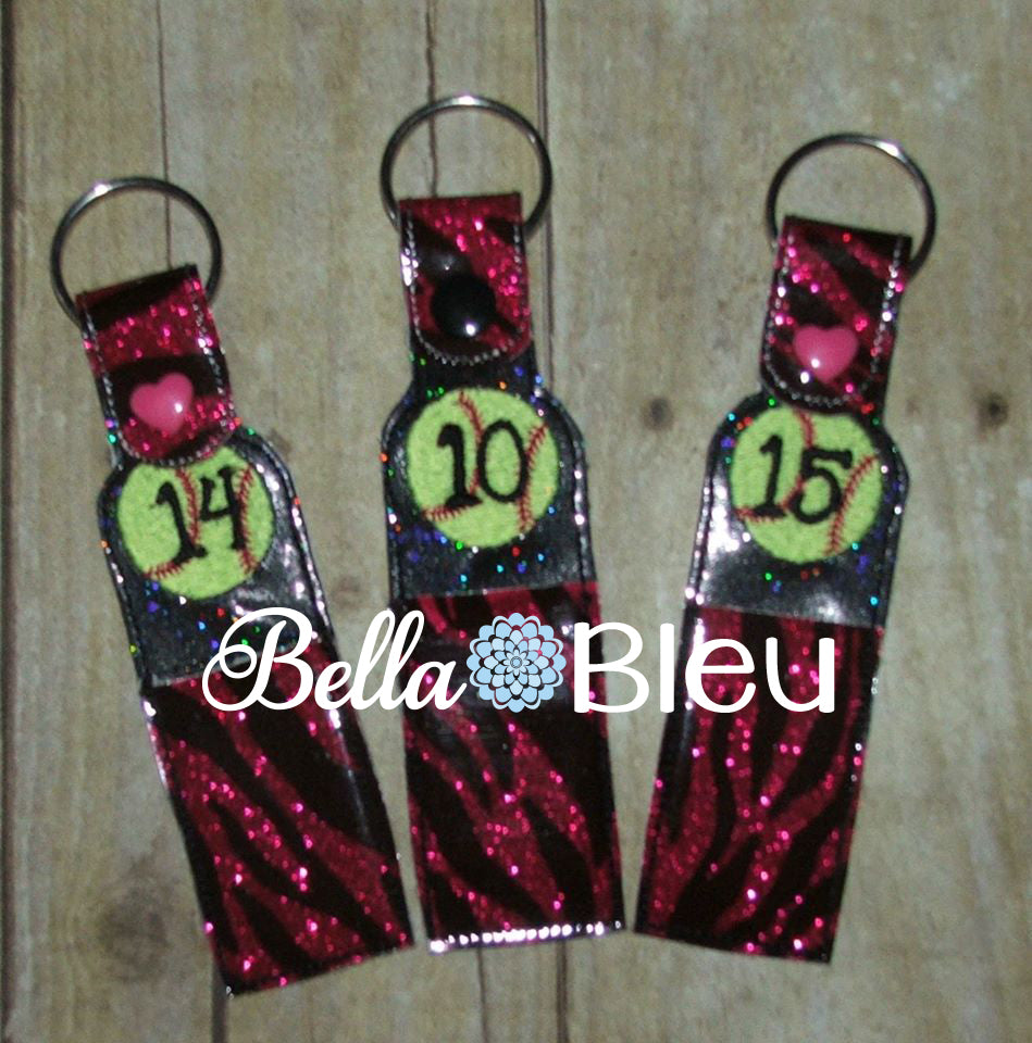 ITH In the hoop baseball softball chapstick key fob machine embroidery design