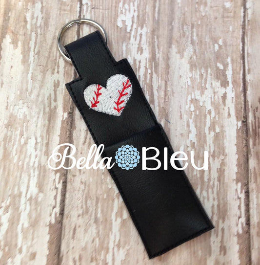 ITH in the hoop Baseball Softball Heart chapstick key fob machine embroidery design