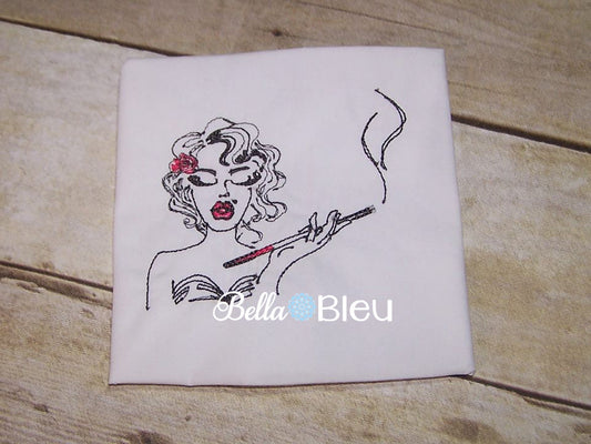 Vintage Colorwork Rockabilly Sketchy Retro Tiffany Lady Smoking Urban Tattoo Machine Embroidery Designs