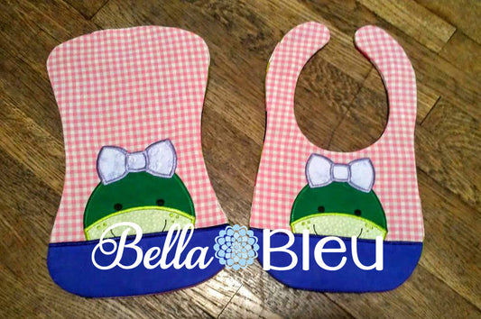 ITH In The Hoop Baby Bib With Girl Turtle Easter Machine Embroidery Design