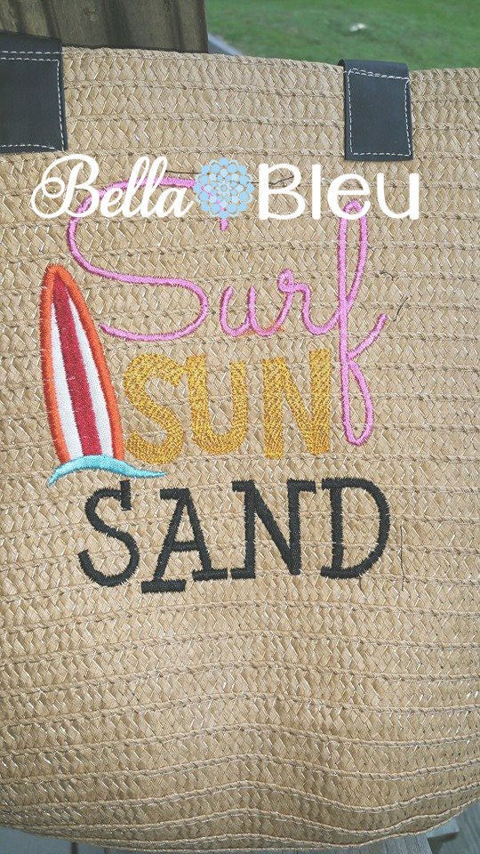 Surf Sun Sand Beach Saying with Surf Board Machine Applique Design
